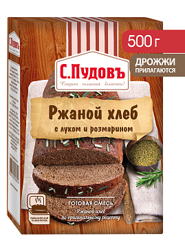 Готовая хлебная смесь Ржаной хлеб с луком и розмарином, С.Пудовъ, 0.5 кг - фото №1