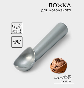 Ложка для мороженого «Магнат», 18 см, шарик 5×4 см, нержавеющая сталь, 4021307 - фото №1