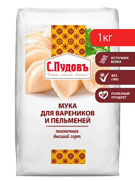 Мука пшеничная хлебопекарная в/с (для вареников и пельменей) С.Пудовъ,1 кг - фото №1