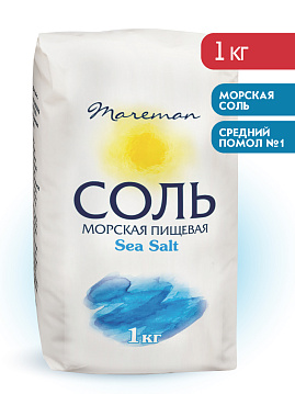Соль морская натуральная пищевая, средняя (помол №1) Mareman , 1 кг - фото №1