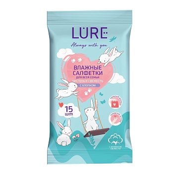 Влажные салфетки Lure для всей семьи, 15 шт, 9946448 - фото №2