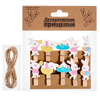 Прищепки декоративные пасхальные «Зайчики» набор 10 шт., 1.5×12×14 см, 9914577