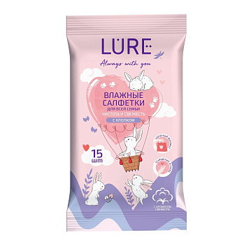 Влажные салфетки Lure для всей семьи, 15 шт, 9946448 - фото №1